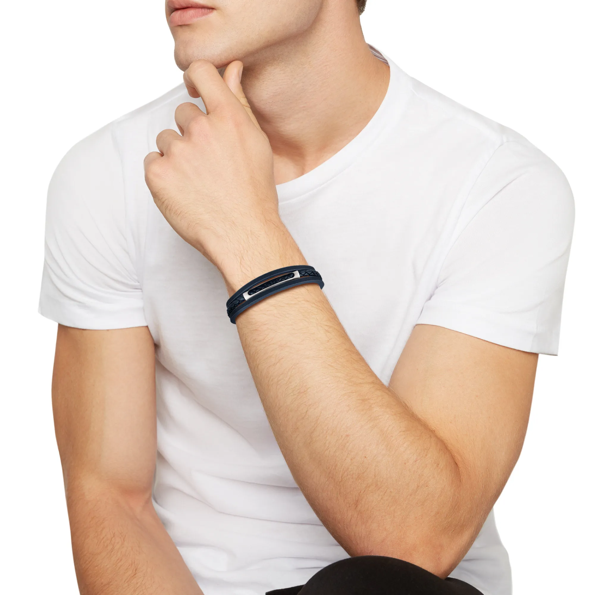Uomo Breil Bracciali-B MIX-BRACCIALE IN PELLE BLU E ACCIAIO