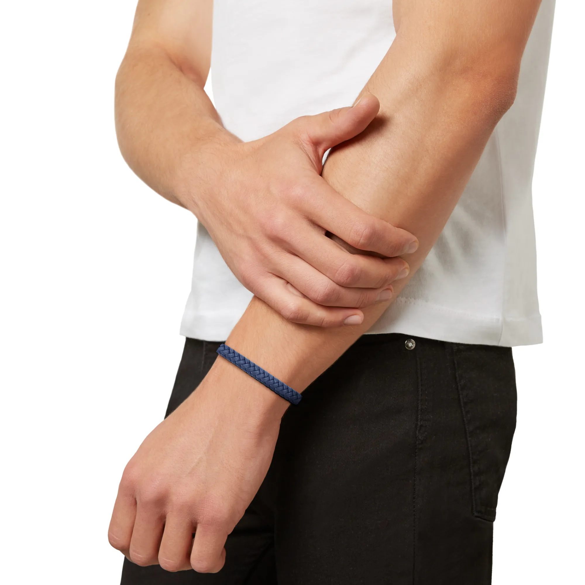 Uomo Breil Bracciali-B MIX-BRACCIALE IN PELLE INTRECCIATA BLU E ACCIAIO