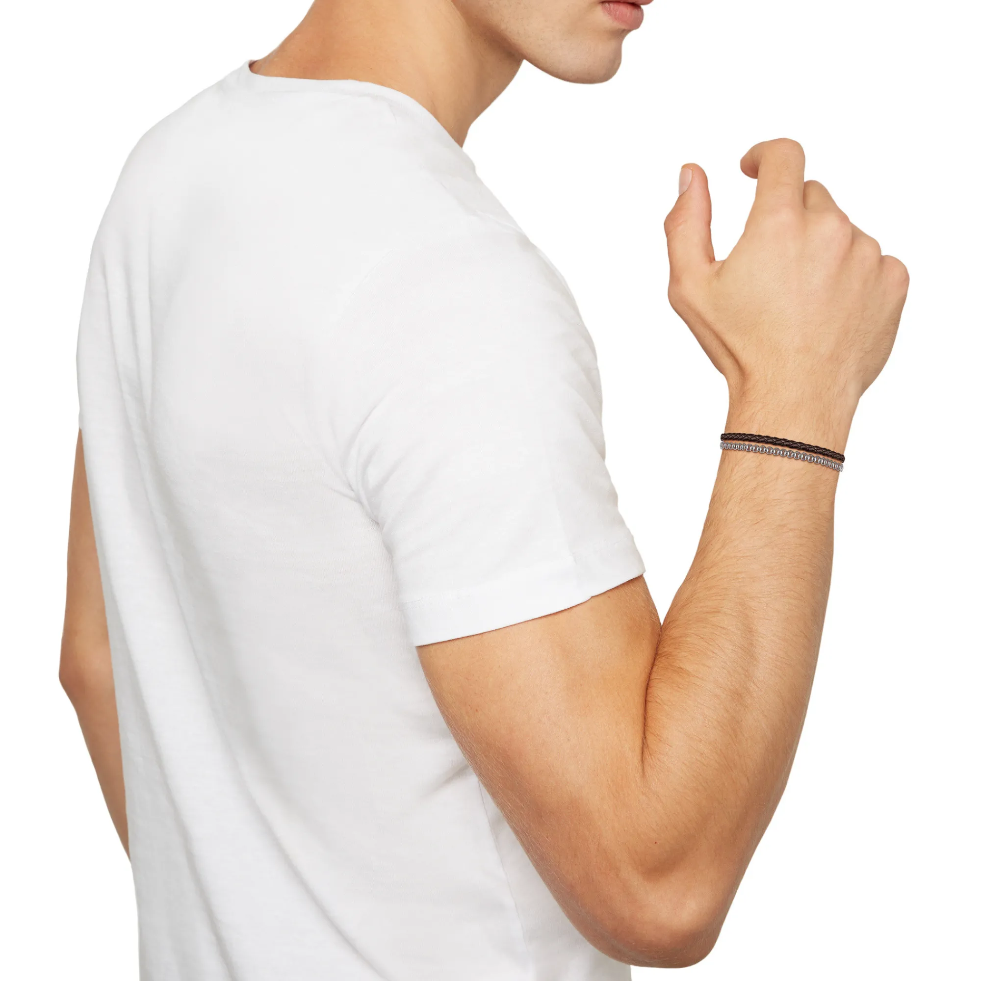 Uomo Breil Bracciali-B MIX-BRACCIALE IN PELLE MARRONE E ACCAIO