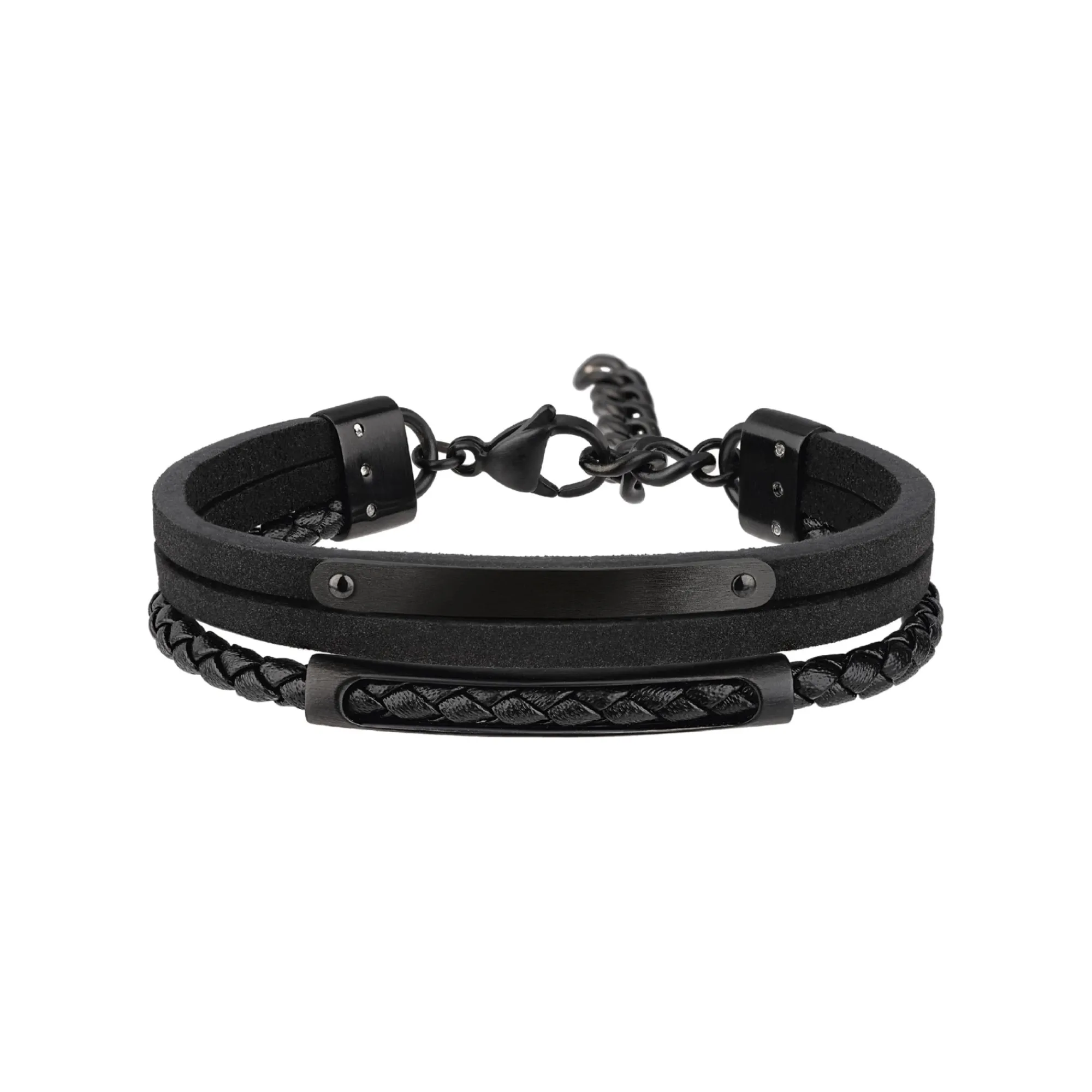 Uomo Breil Bracciali-B MIX-BRACCIALE IN PELLE NERA E ACCAIO