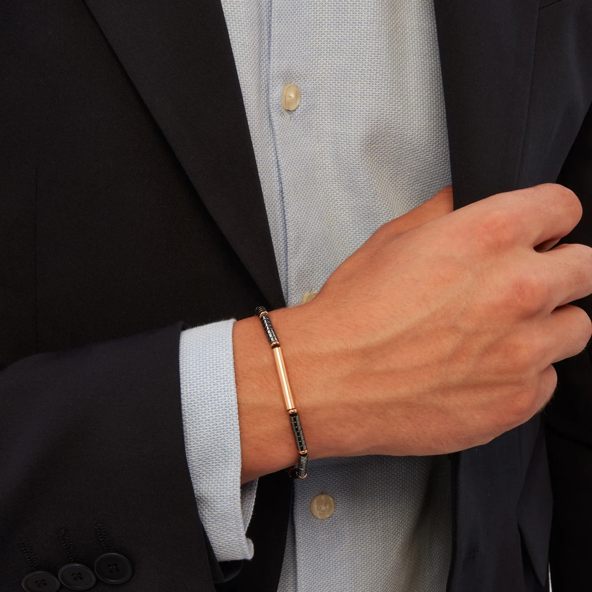 Uomo Breil Bracciali-B ROCKS-BRACCIALE IN ACCIAIO COLOR ROSE GOLD ED EMATITE