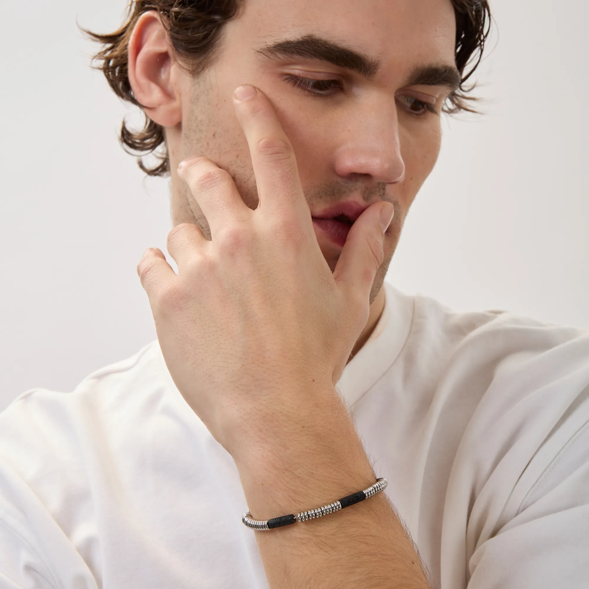 Uomo Breil Bracciali-FUSION-BRACCIALE IN ACCIAIO E LAVA