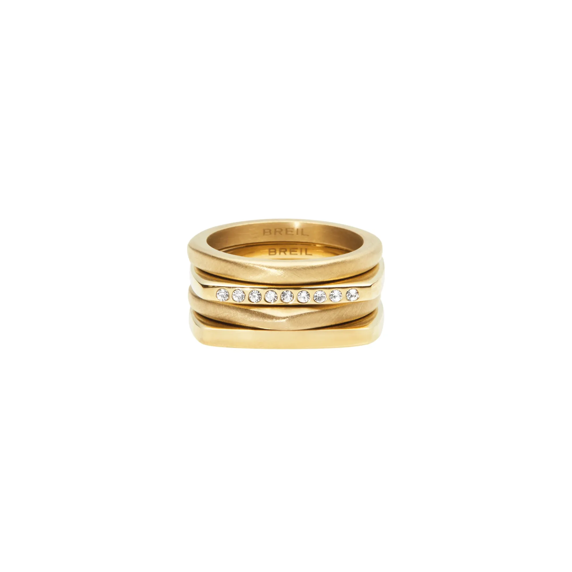 Donna Breil Anelli-NEW TETRA-SET DI 4 ANELLI IN ACCIAIO IP GOLD E CRISTALLI