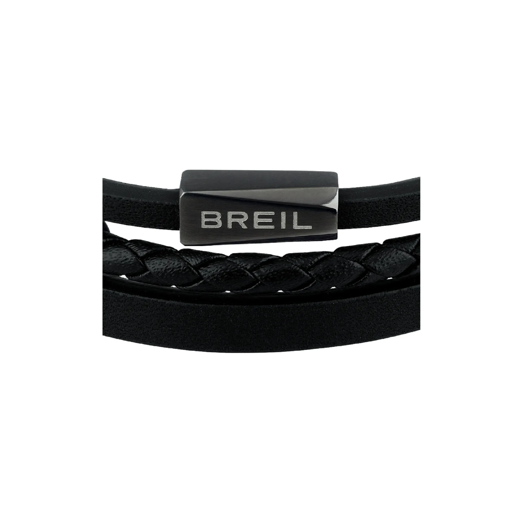 Uomo Breil Bracciali-OUTER-BRACCIALE IN PELLE NERA CON ELEMENTI ACCIAIO