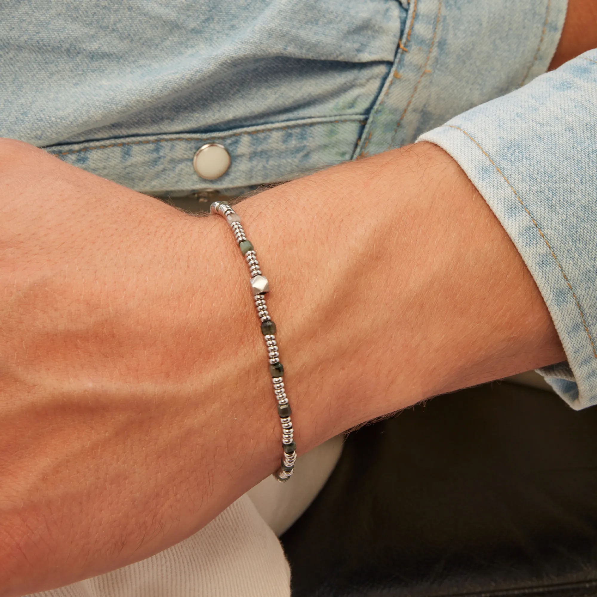 Uomo Breil Bracciali|Idee Regalo Per Lui-PRIAM-BRACCIALE IN ACCIAIO E RADICE DI SMERALDO