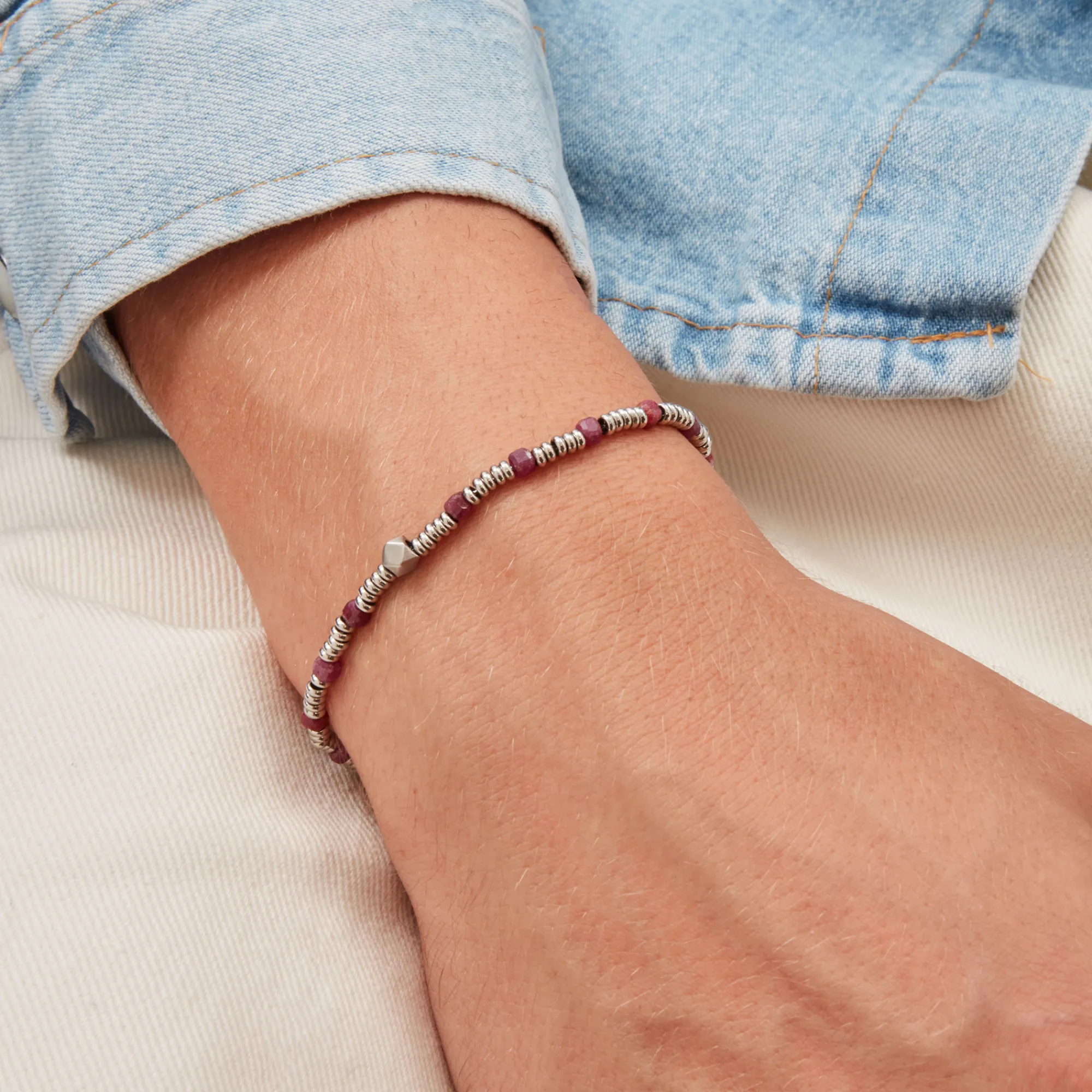 Uomo Breil Bracciali|Idee Regalo Per Lui-PRIAM-BRACCIALE IN ACCIAIO E RADICE DI RUBINO