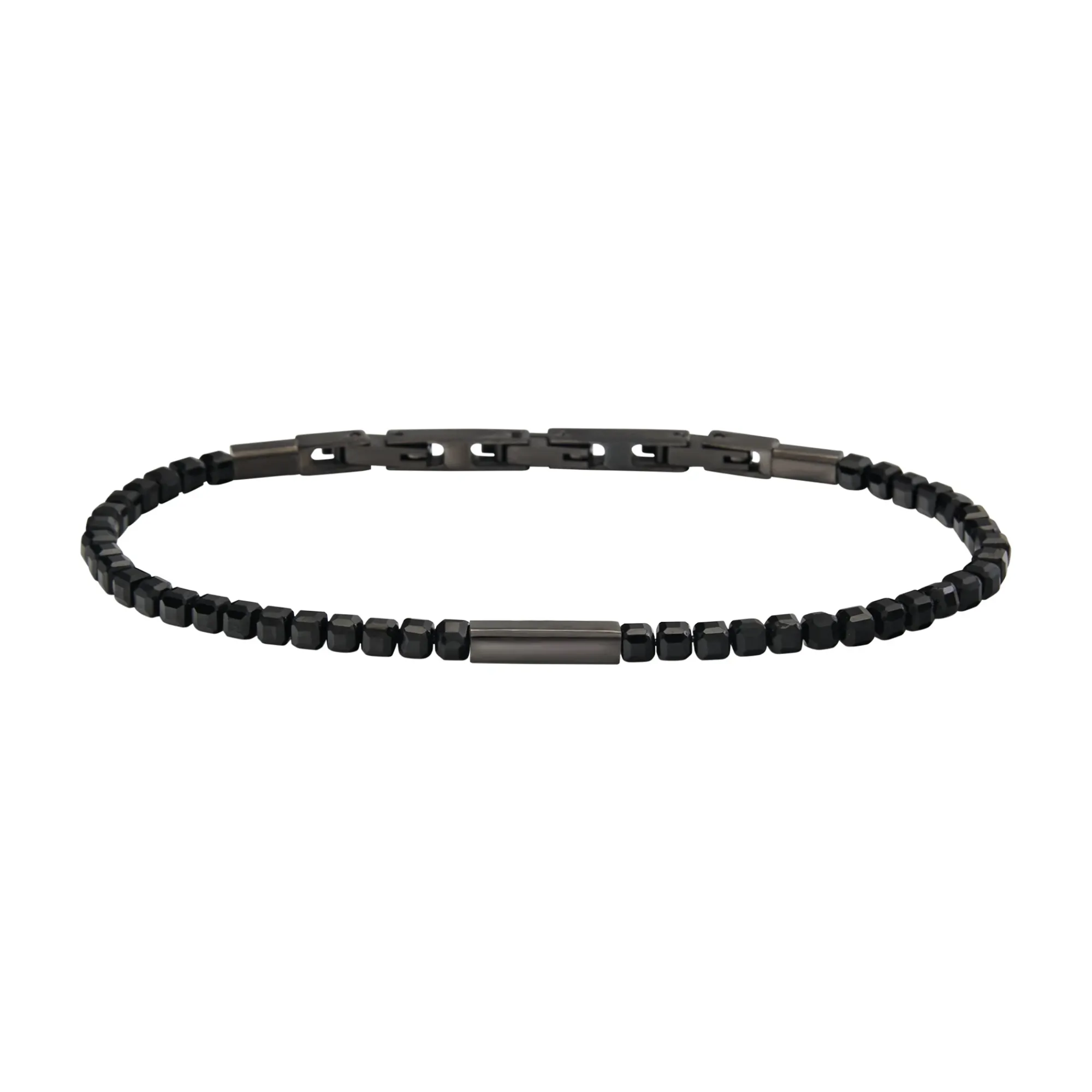 Uomo Breil Bracciali|Idee Regalo Per Lui-PRIAM-BRACCIALE IN ACCIAIO COLOR GUN E SPINELLO NERO