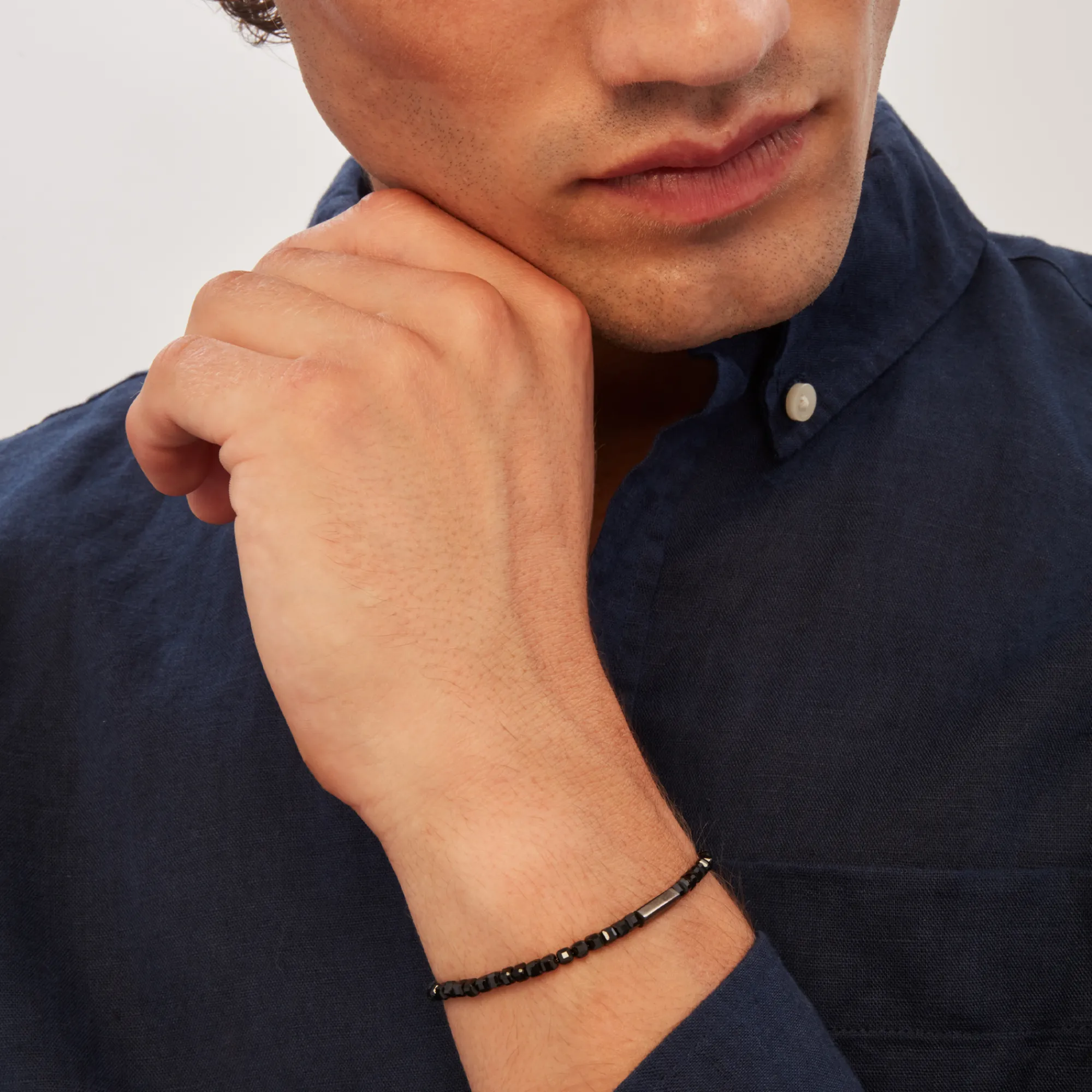 Uomo Breil Bracciali|Idee Regalo Per Lui-PRIAM-BRACCIALE IN ACCIAIO COLOR GUN E SPINELLO NERO