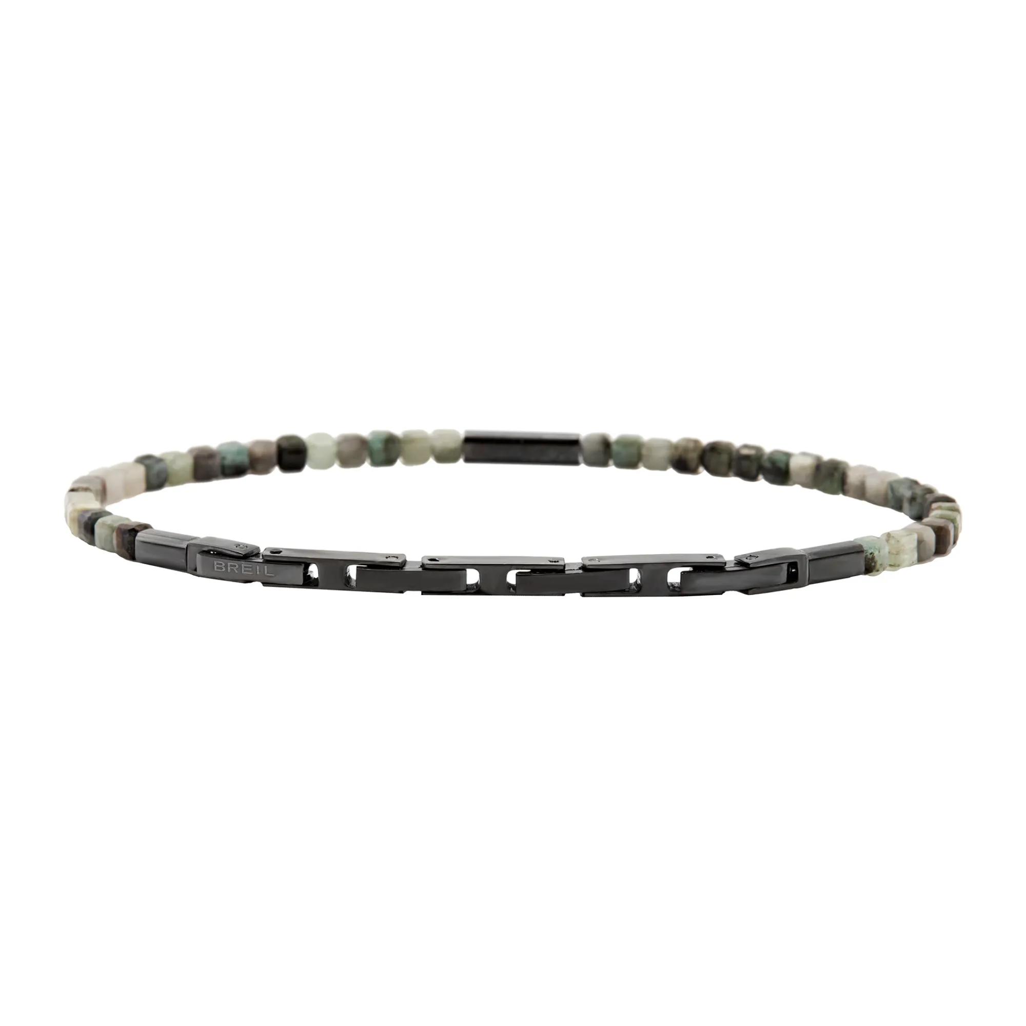 Uomo Breil Bracciali|Idee Regalo Per Lui-PRIAM-BRACCIALE IN ACCIAIO COLOR GUN E RADICI DI SMERALDO
