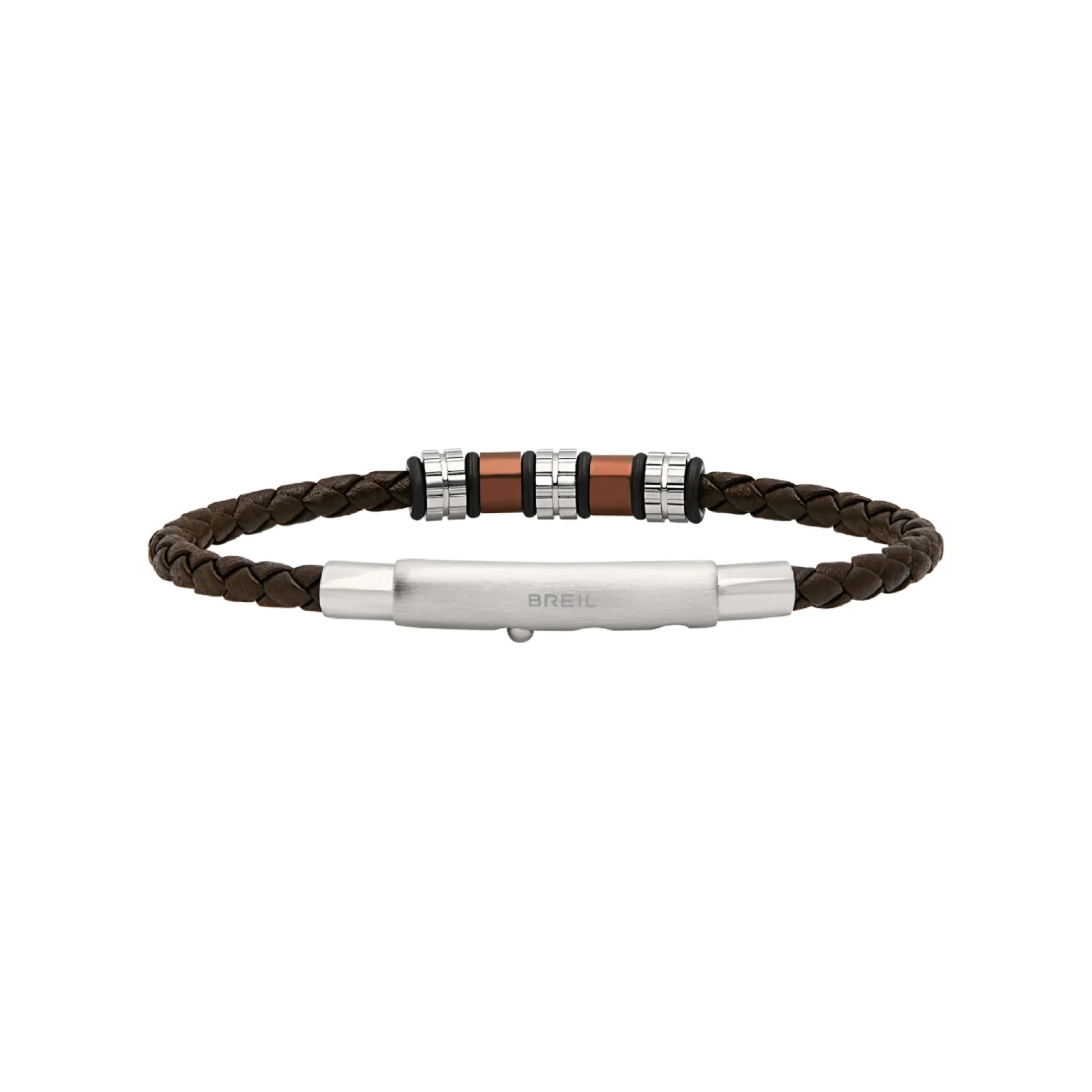 Uomo Breil Bracciali-WANDERLUST-BRACCIALE IN ACCIAIO E PELLE MARRONE INTRECCIATA