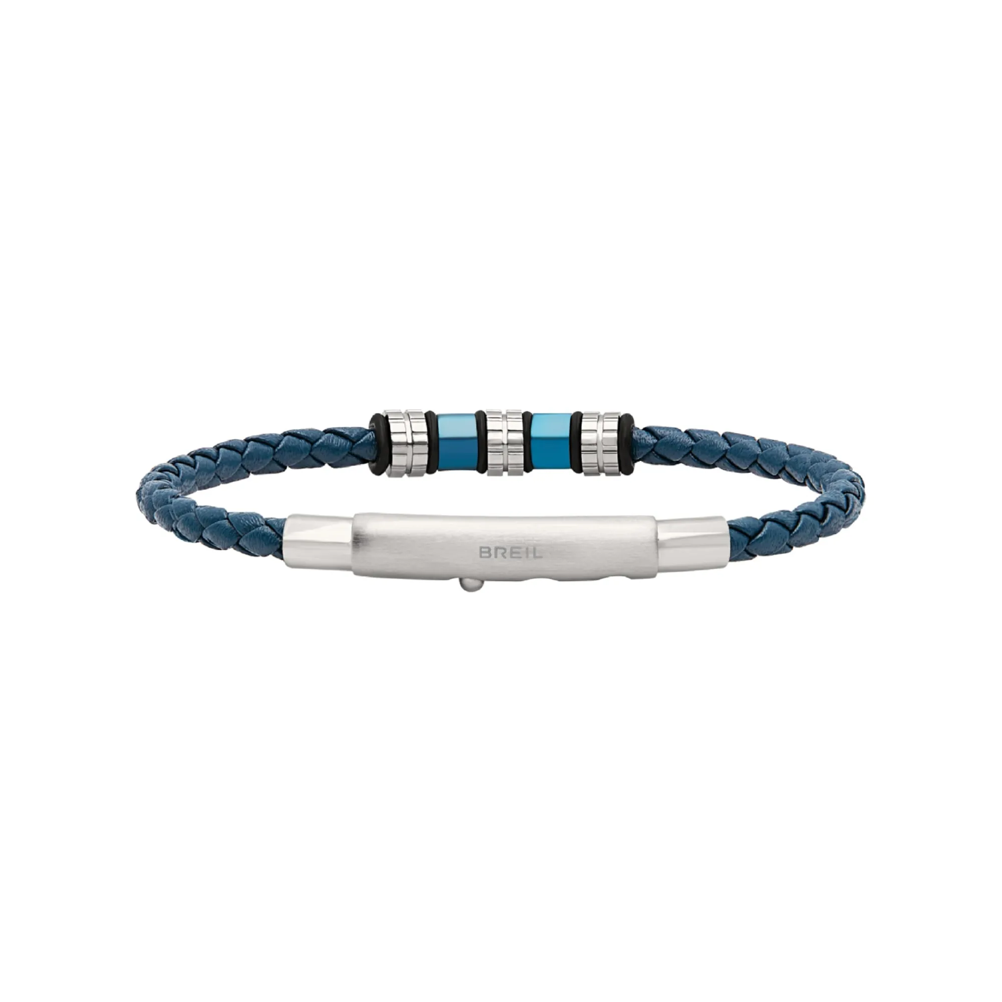 Uomo Breil Bracciali-WANDERLUST-BRACCIALE IN ACCIAIO E PELLE BLU INTRECCIATA
