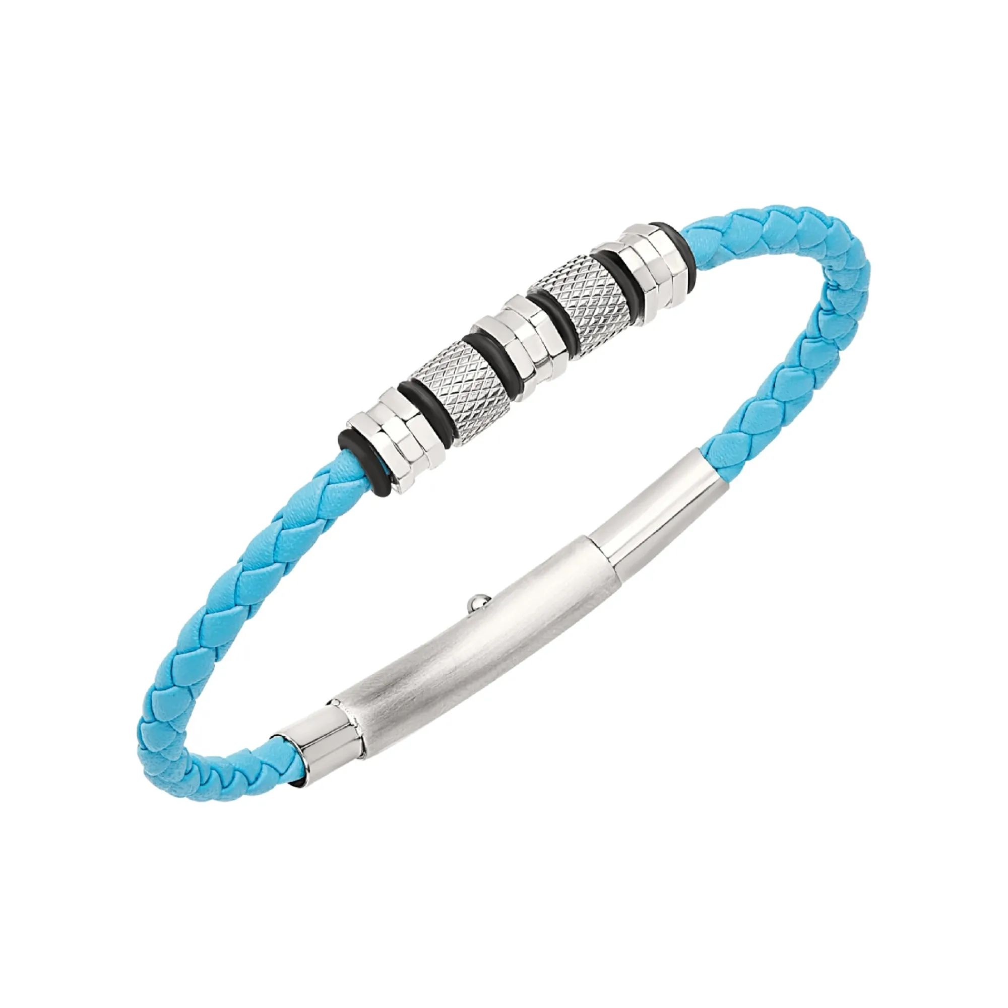 Uomo Breil Bracciali-WANDERLUST-BRACCIALE IN ACCIAIO E PELLE TURCHESE INTRECCIATA